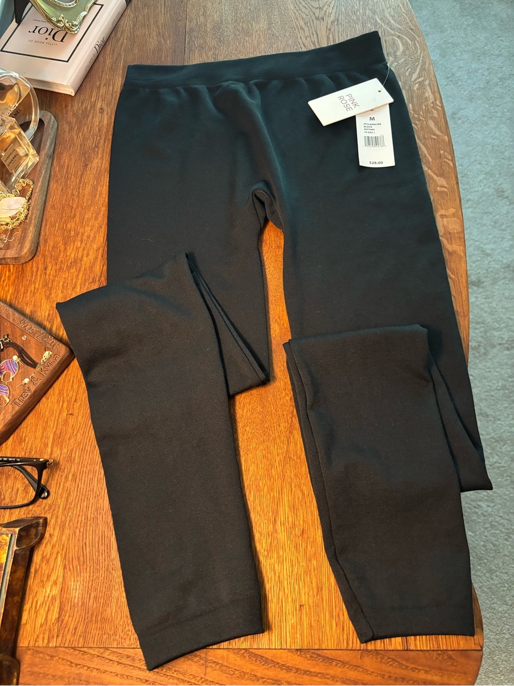 Pink Rose Black Stretch Leggings